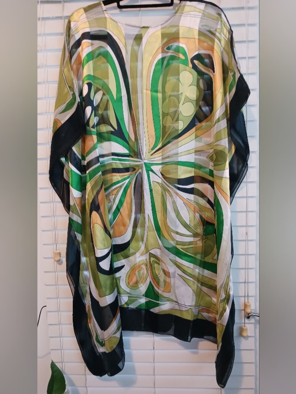 Sheer Green Abstract Print Tunic Top